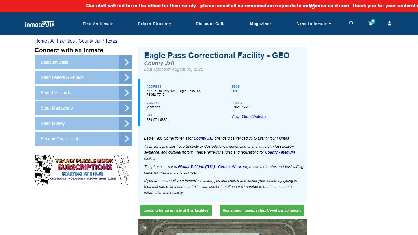 Eagle Pass Correctional Facility - GEO - Inmate Locator ...